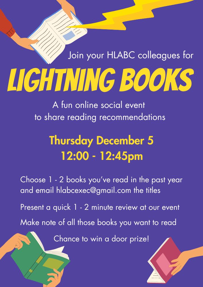 Poster for "Lightning Books," a social event to share book recommendations.